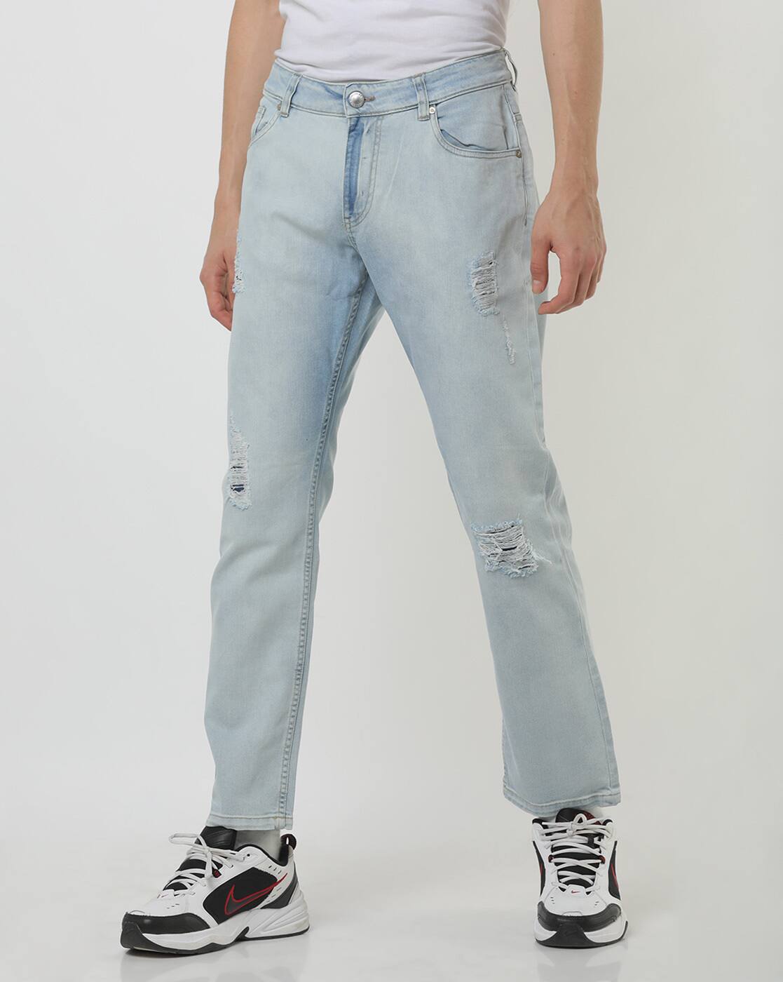slim fit destroyed jeans