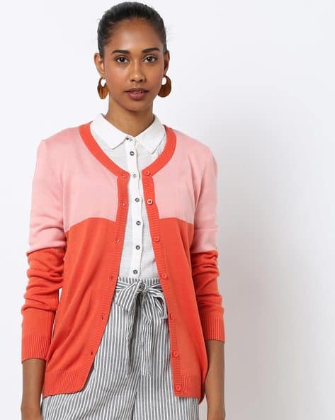 Intarsia Knit Cardigan with Button Closure