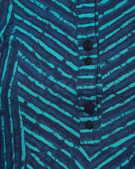 Striped Flared Kurta with Button Placket (Image - 2)
