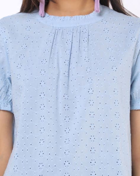 Schiffli-Embroidered High-Neck Top (Image - 1)