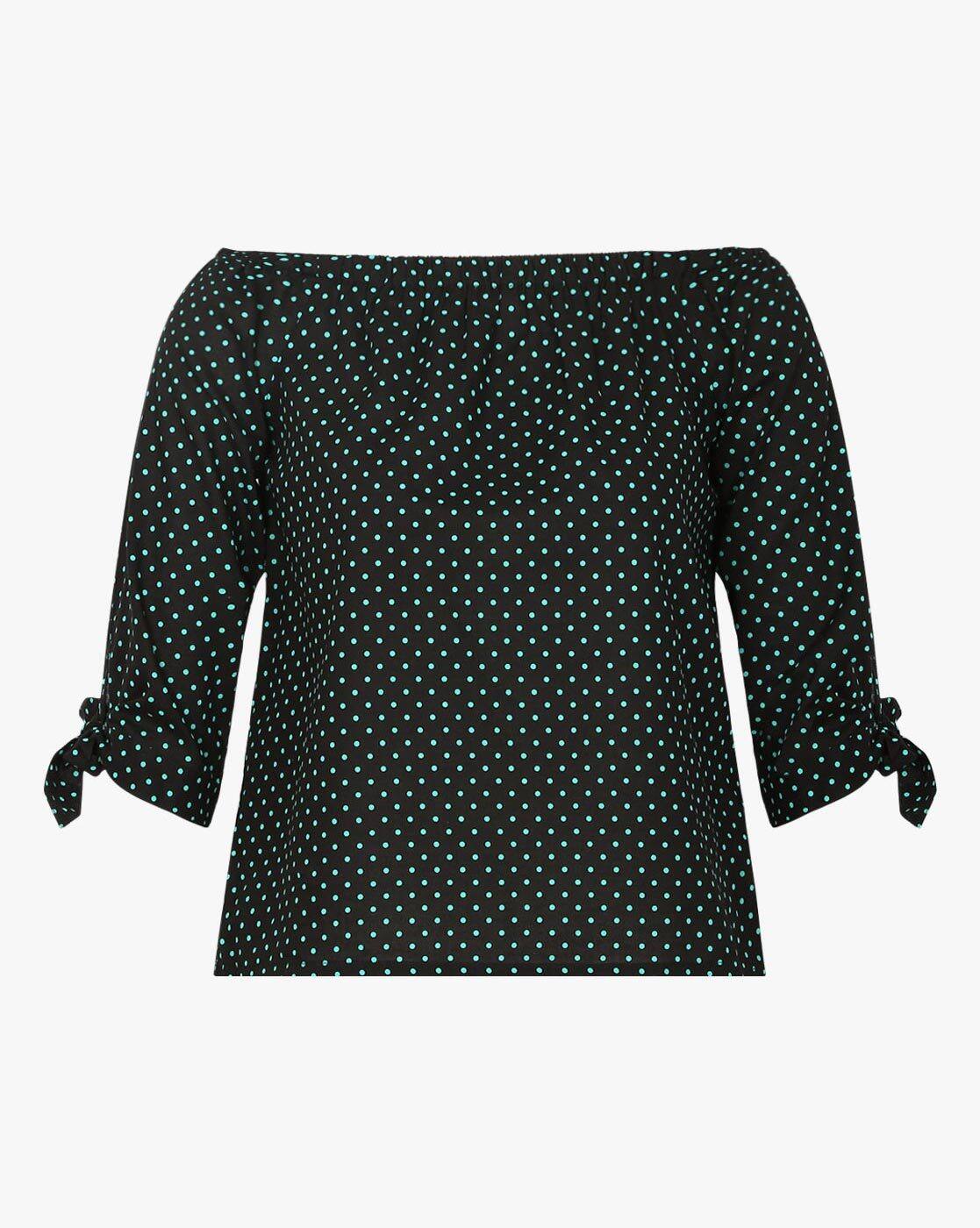 black polka dot off the shoulder top
