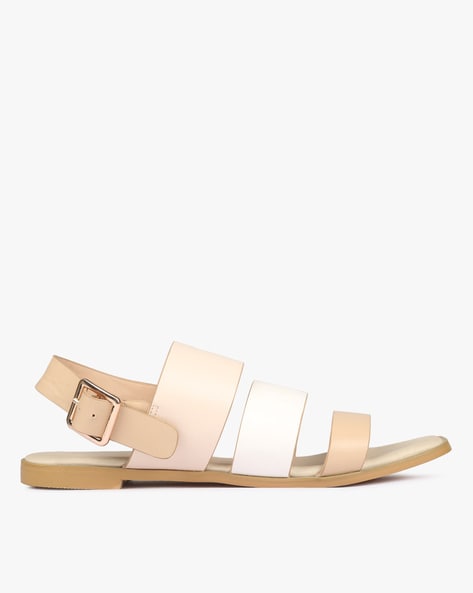 Embellished Double Strap Flat Sandals - Nude