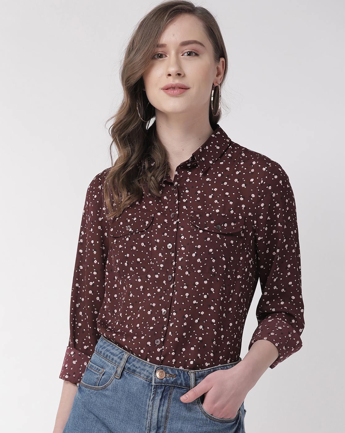 burgundy polka dot shirt womens