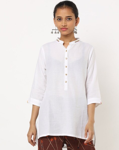 Buy BIBA Women's Cotton Kurta (INDIGO14813_White_S (32)) at Amazon.in