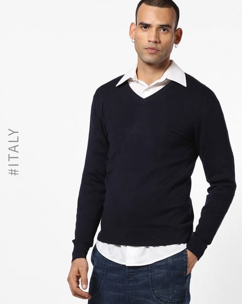 men's v neck sweater with elbow patches