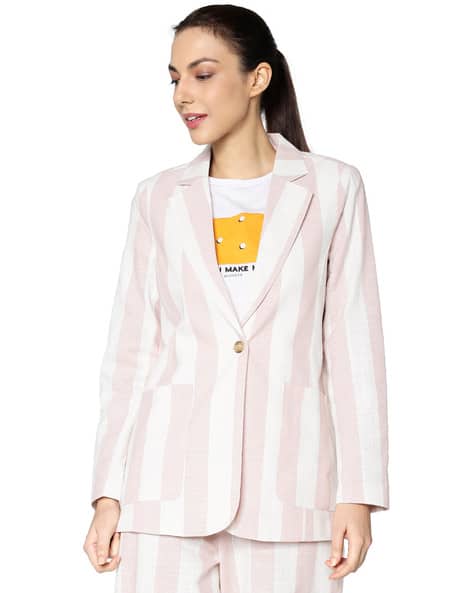 Striped Single-Breasted Blazer with Pockets