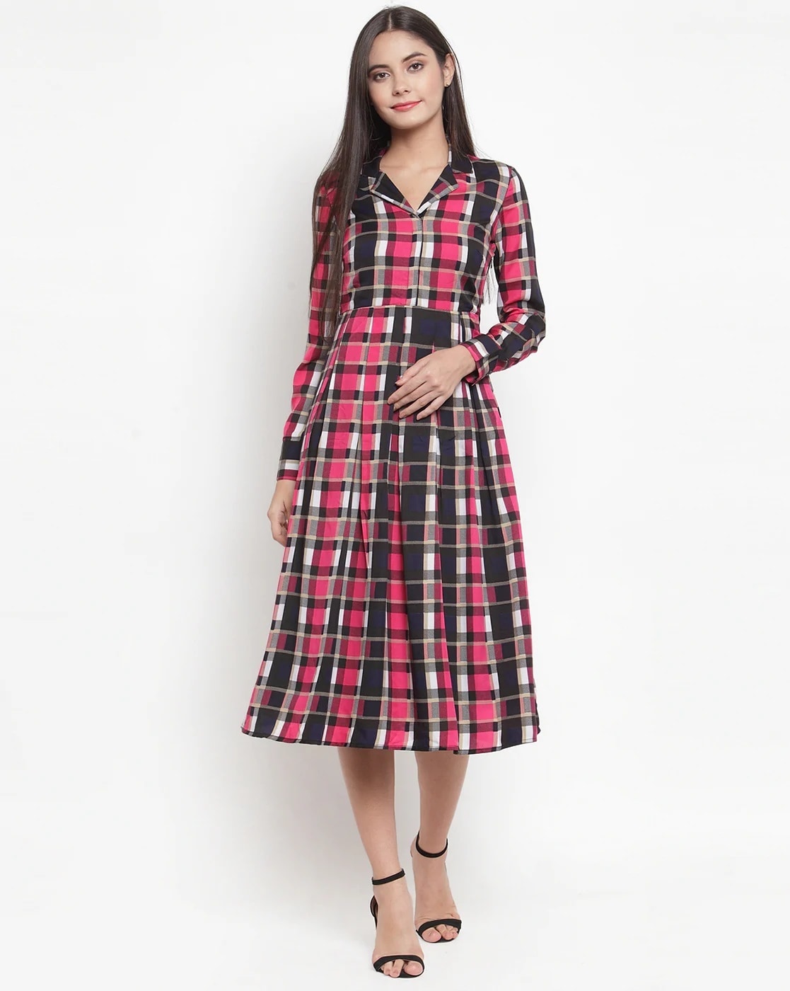 Buy Fabnest Womens Black and Red Check Dress at Amazon.in