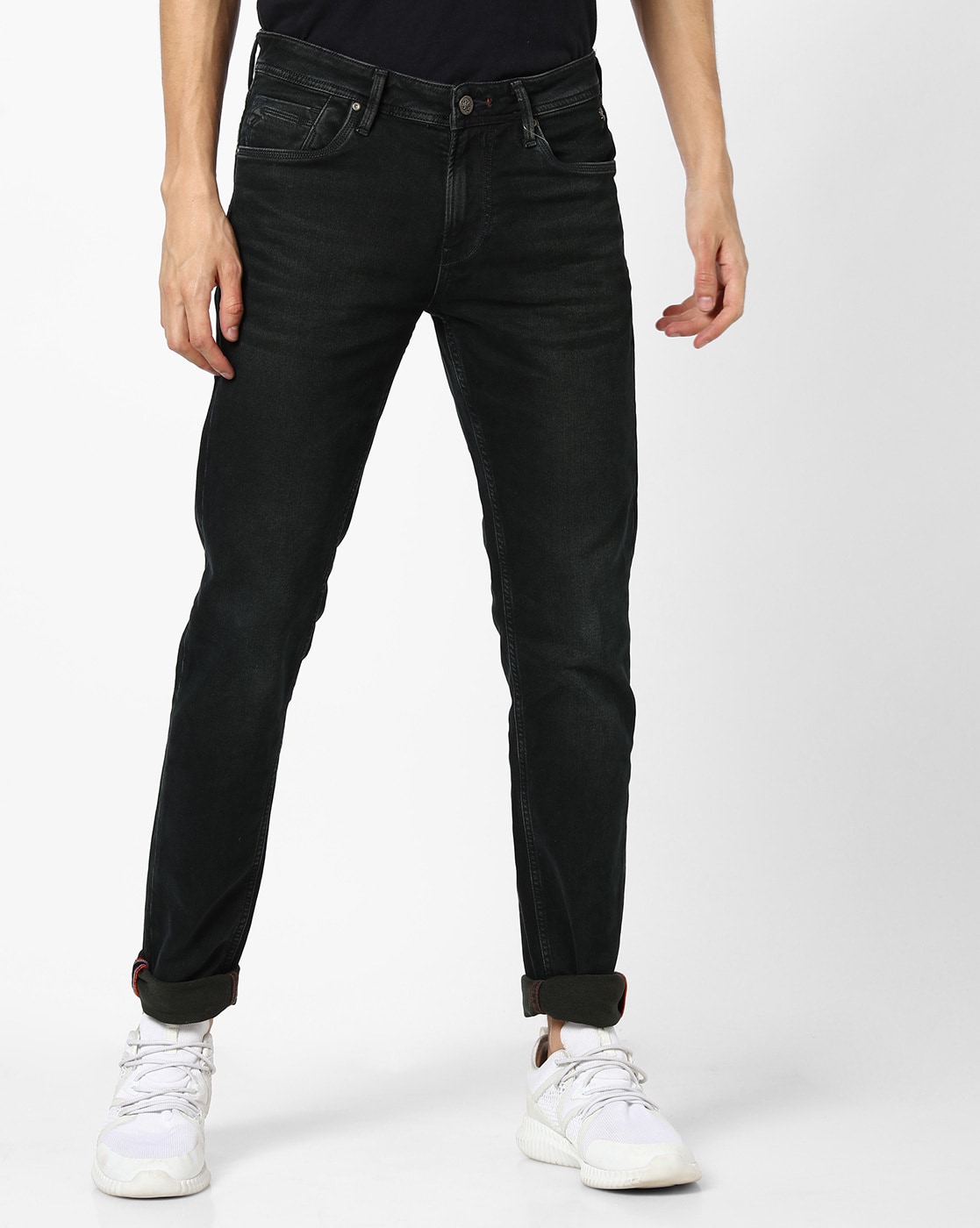 Solid Color Black Skinny Jeans High Stretch Slash Pocket - Temu