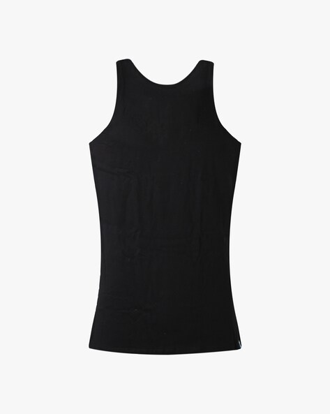 Plain Round Neck Black Army Poly Cotton Vest at Rs 55/piece in