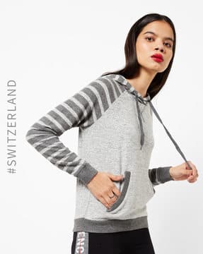 Striped Hooded Pullover with Kangaroo Pocket
