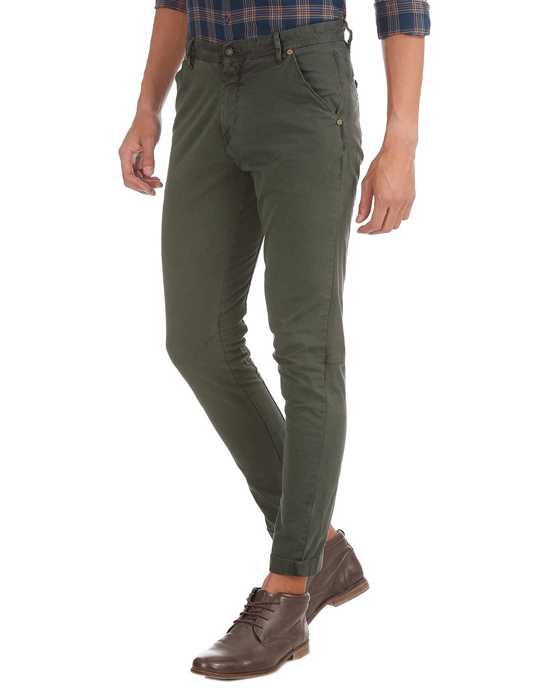 Formal Wear Plain Mens Light Green Cotton Twill Trouser Size 2836
