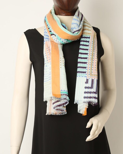Geometric Print Stole with Raw Edges Price in India