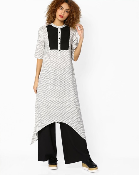 Sassafras Printed Kurta with Asymmetrical Hemline