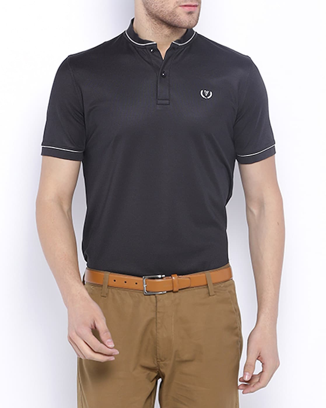 black polo beige pants