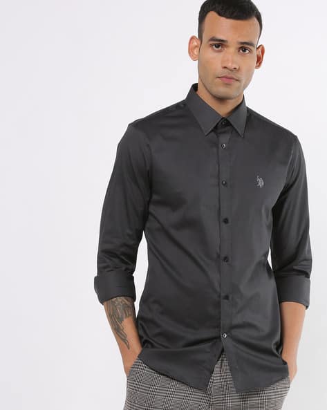 Textured Spread-Collar Shirt
