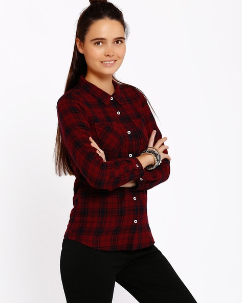 Girls red hot sale check shirts