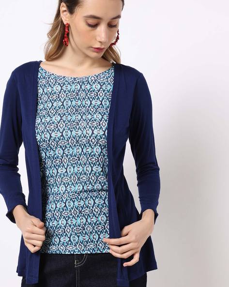 Printed Round-Neck Twofer Top