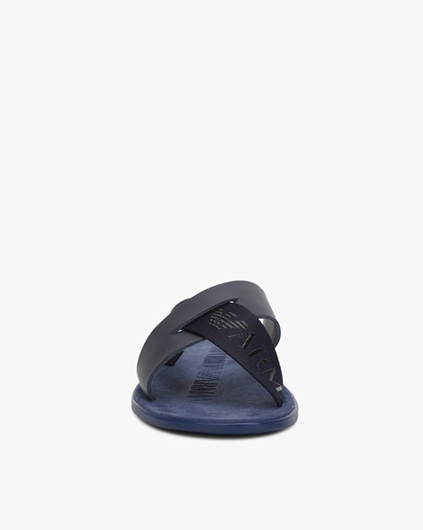 Buy EMPORIO ARMANI Slip-on Sandals with Criss-Cross Straps | Navy Color Men  | AJIO LUXE