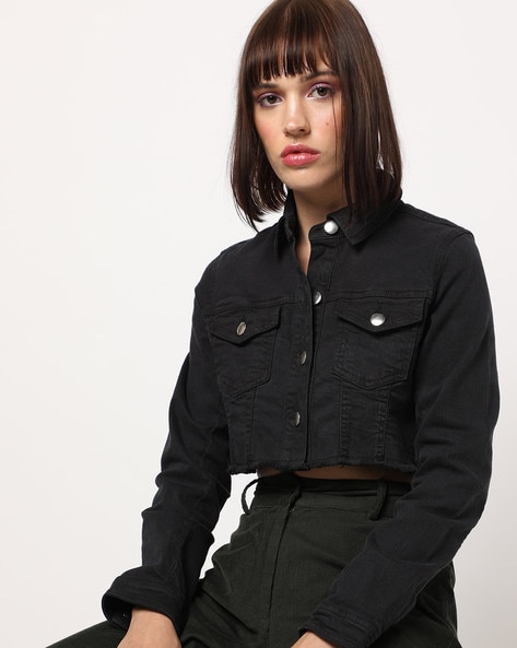 Balloon Sleeve Crop Denim Jacket - Black / 2X | Cropped denim jacket  outfit, Cropped jacket outfit, Cropped black jacket