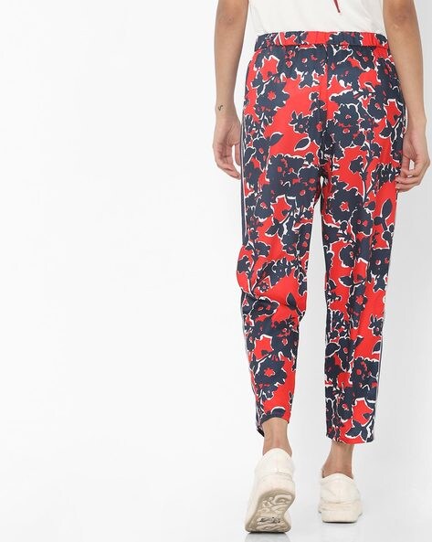 Trousers  Tall Black Red Pink Floral Wide Leg Trousers  Wallis