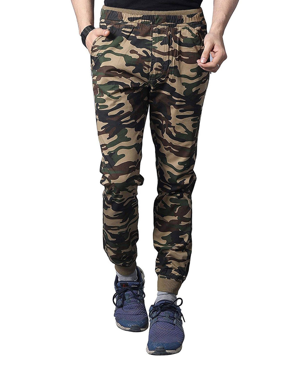 Leggings Depot JGA-Q654-N367-M Blush Hue Camouflage Print Jogger Pants  w/Pockets, Medium