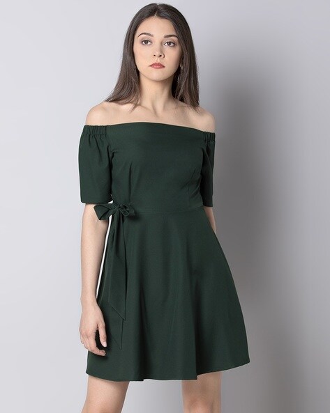 Green off the shoulder sales skater dress