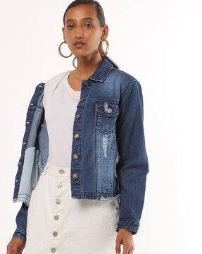 fitted distressed denim jacket