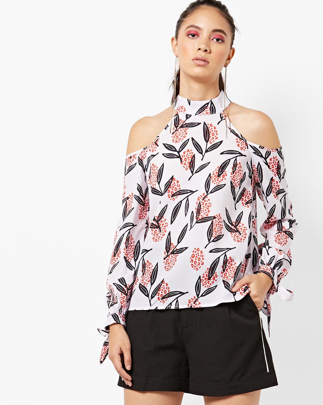 halter neck cold shoulder top