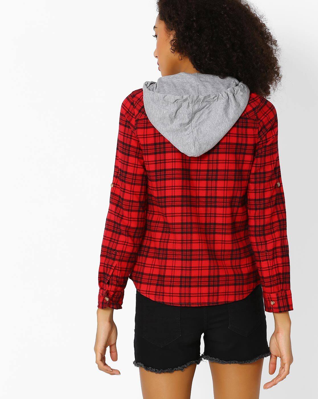 checked shirt hoodie women's