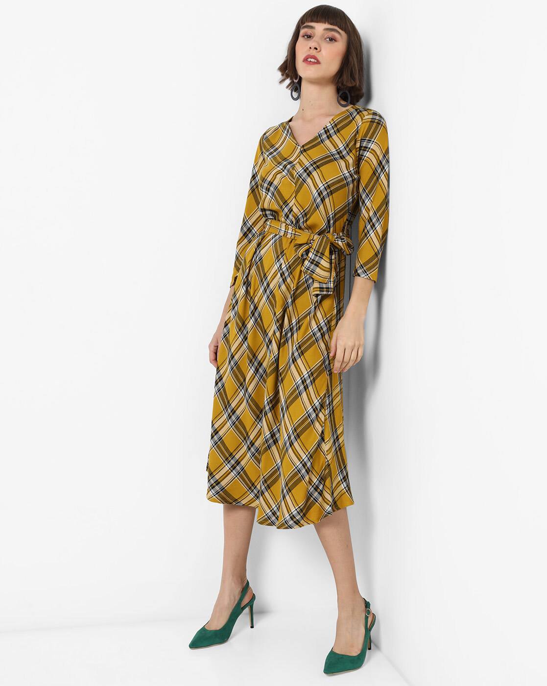 mustard checked dress