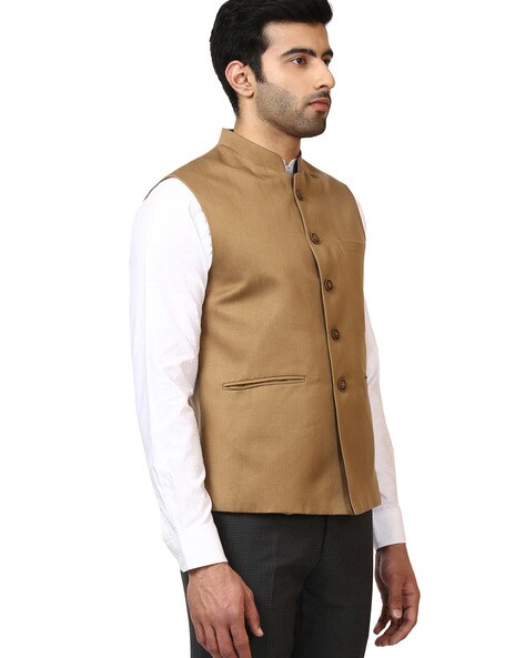 Buy RAYMOND Mid Blue Mens Mandarin Collar Printed Nehru Jacket | Shoppers  Stop