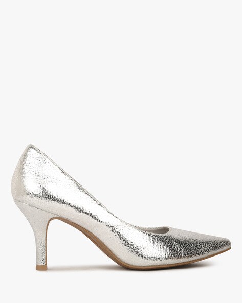 Silver Glitter Stiletto Heel Court Shoes | New Look