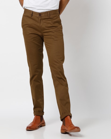 Buy Turtle Men Cream Narrow Fit Checked Casual Trousers at Amazon.in