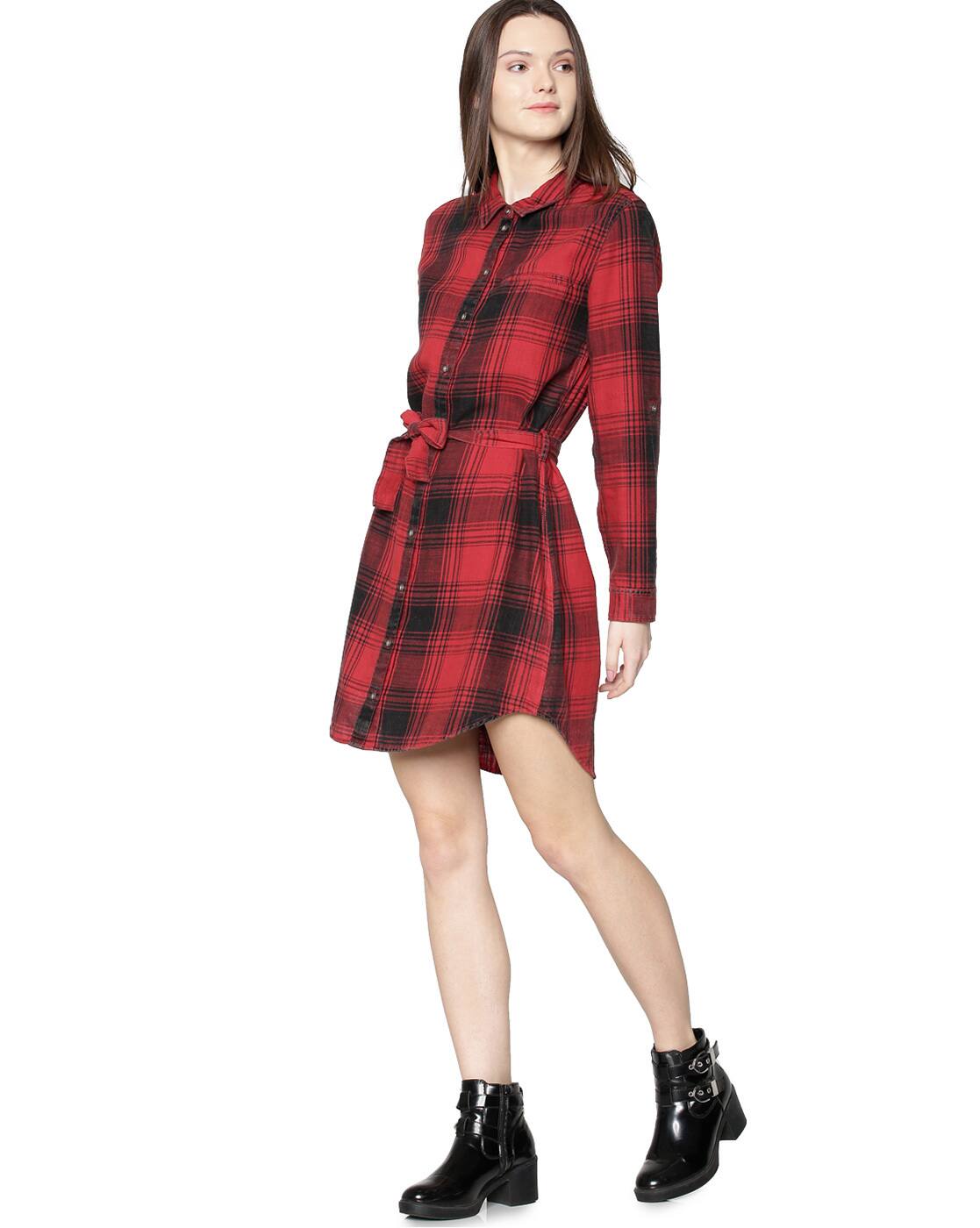 red check shirt dress