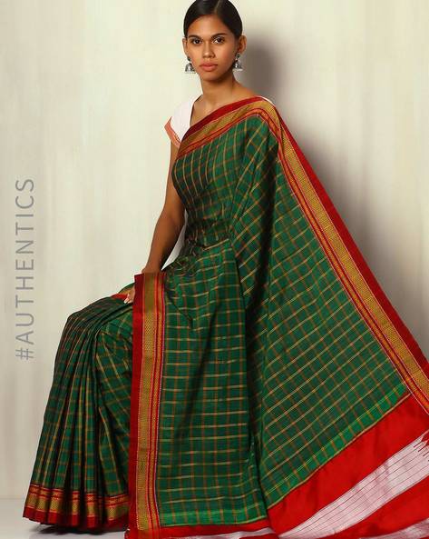 Pure Mysore silk sarees with Double line checks pattern with rich Pall –  Sri Chamundi Silks