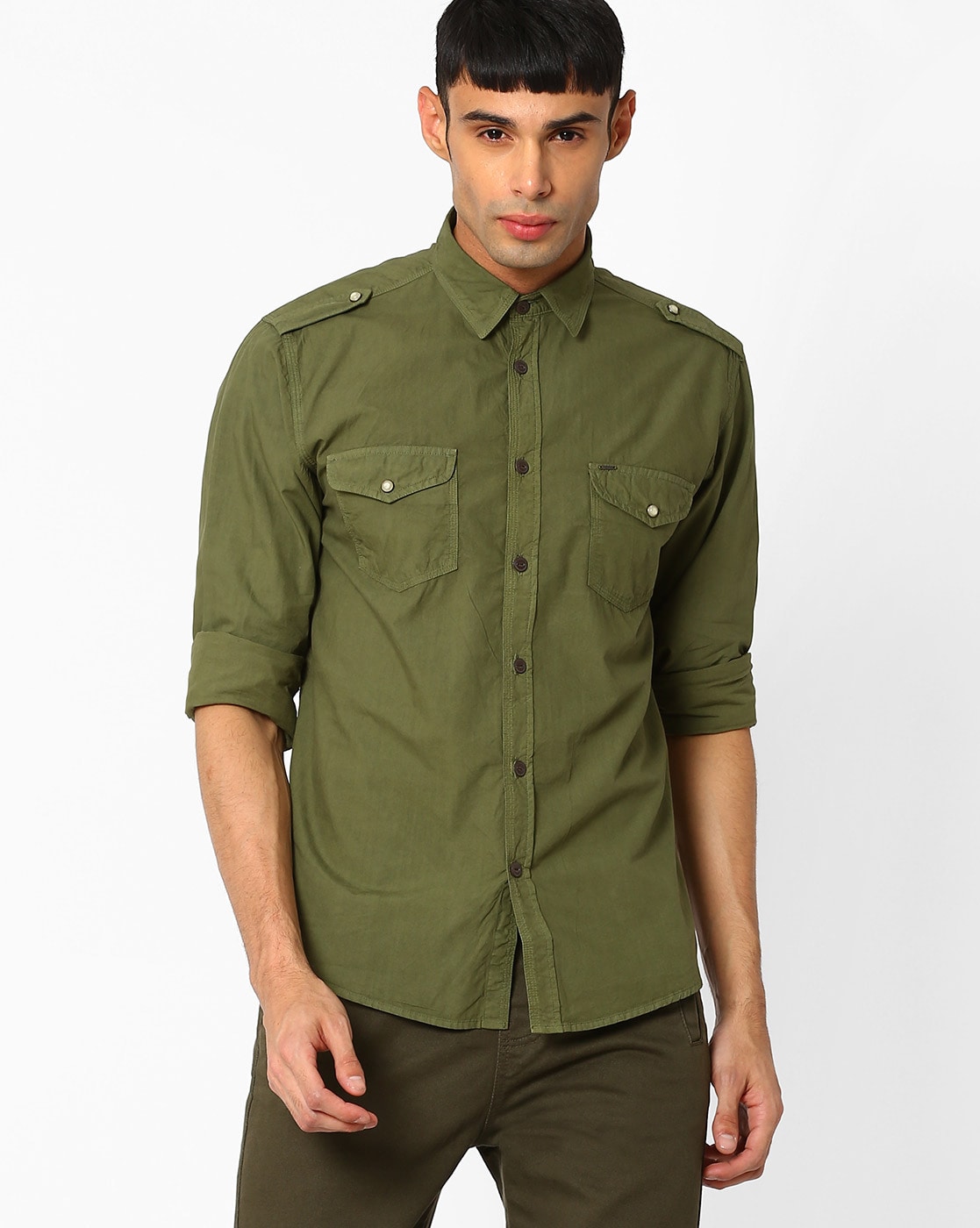 Buy Ecko Unltd Men Olive Green Slim Fit Solid Casual Shirt - Shirts for Men  7318453 | Myntra