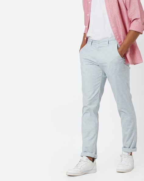 Textured Slim Fit Flat-Front Trousers By British Club ( Blue ) - 460238955001