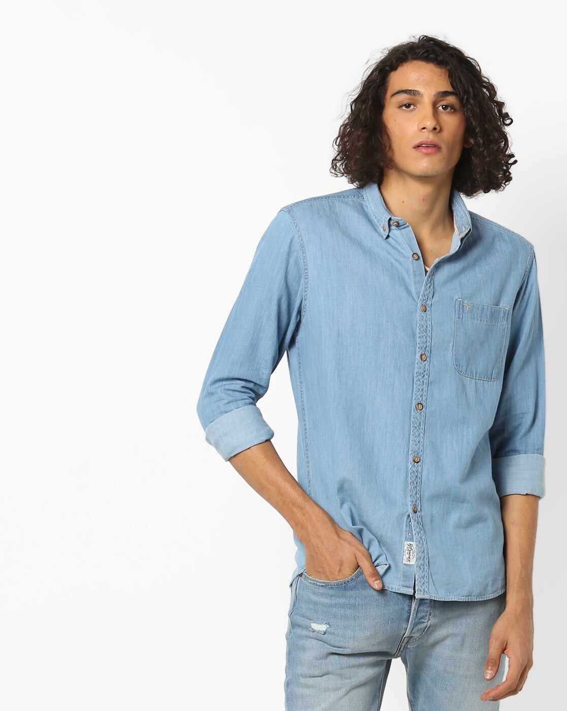Flying Machine Men Casual Wear Solid Shirt | KNOCKOUT | Blue | 86073