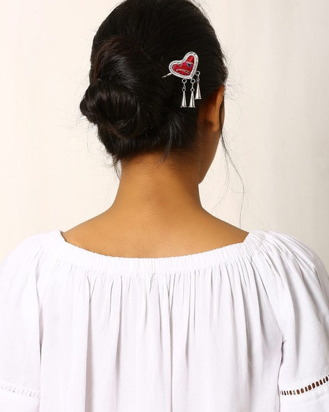 red and silver hair accessories