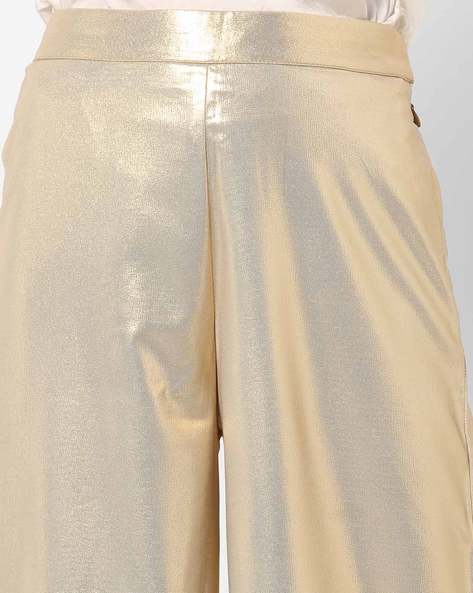 Motley Polycotton Blend Shimmer Golden Palazzo For Women Pack of 1,Gold  color combination