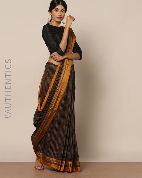 ILKAL Handloom Cotton Silk Saree Dark Indigo Color with running blouse -  IndieHaat – Indiehaat.com