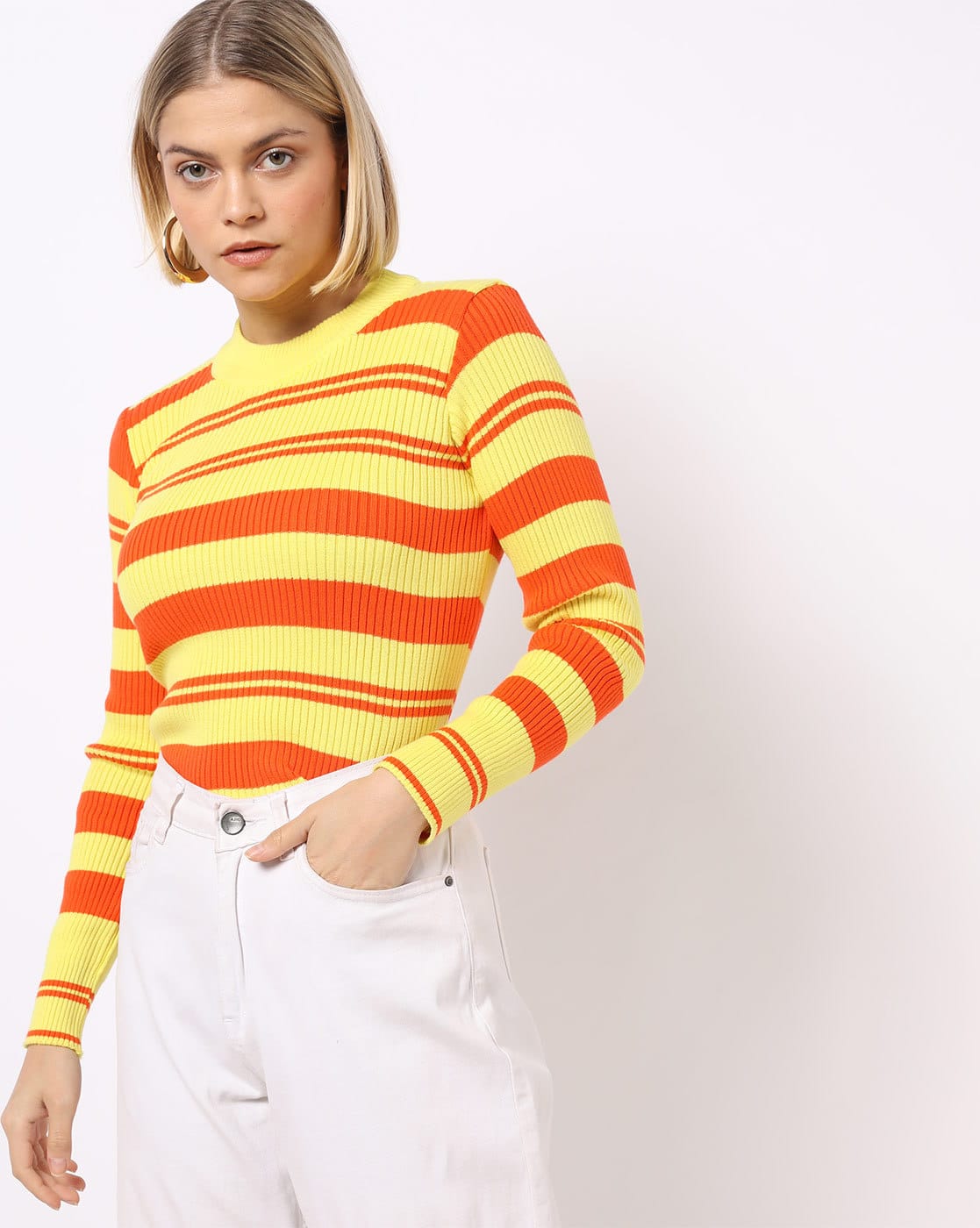 yellow ribbed sweater