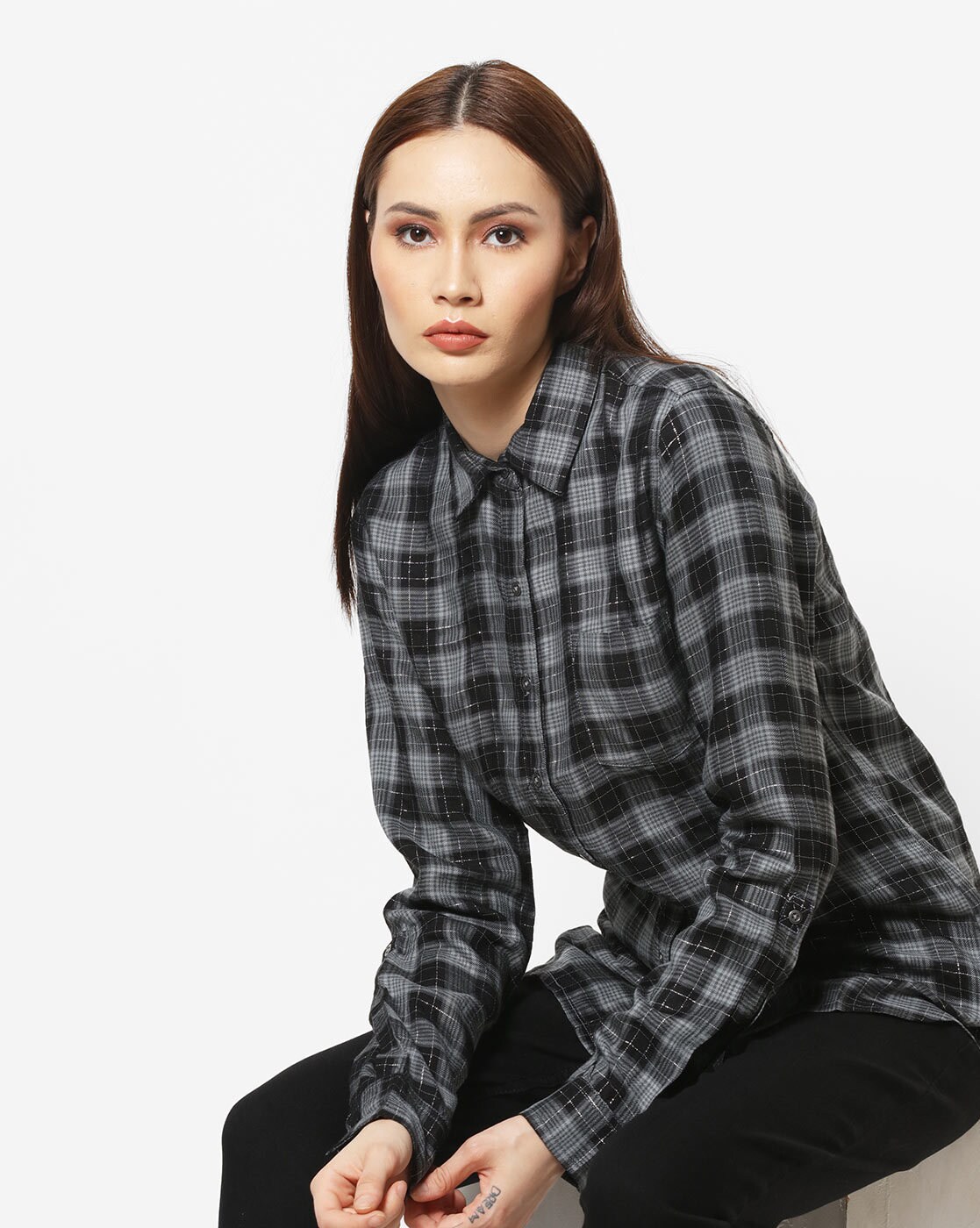 grey checked shirt womens