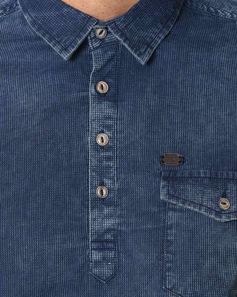 Half button cheap denim shirt