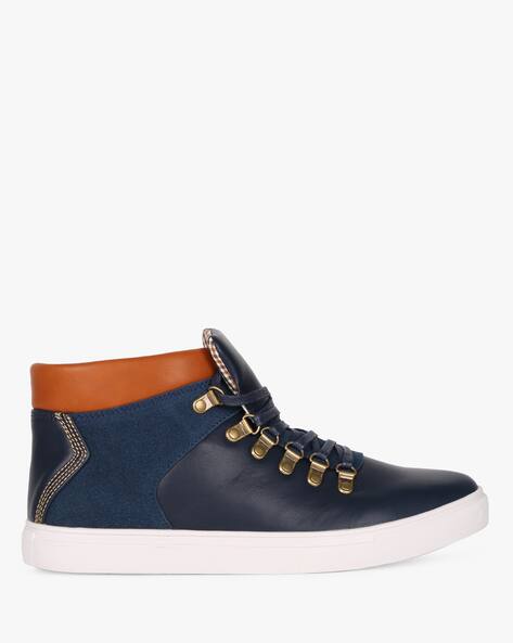 Mid-Top Colourblock Panelled Sneakers By AJIO ( Navy )