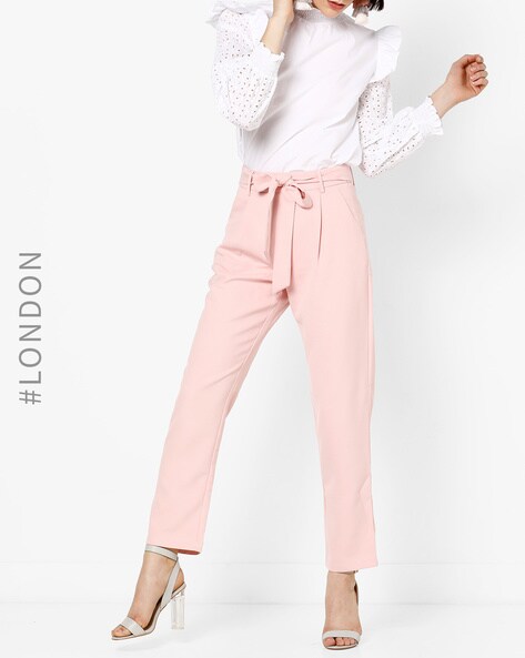 Buy ANKLE LENGTH PINK TROUSER WITH BELT for Women Online in India