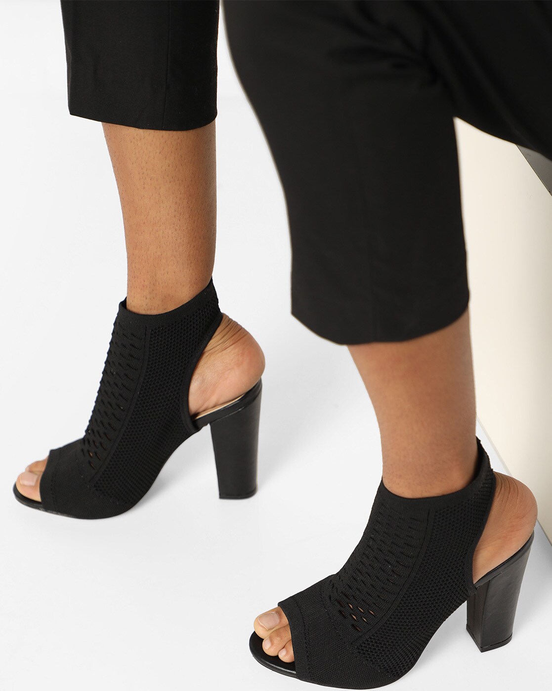 black chunky heel mules