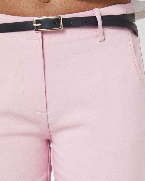 Buy Go Colors Women Solid Light Pink Crepe Pants Online
