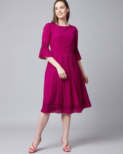 Fit & Flare Dress with Bell Sleeves