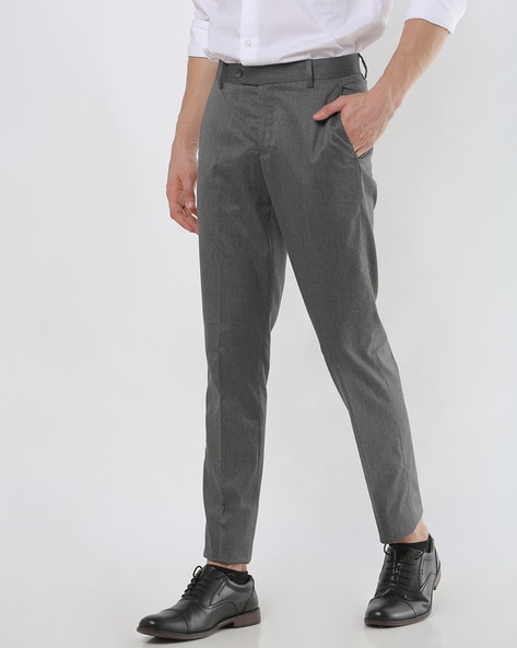 Charcoal Wool Cotton Melange Trousers | Samuelsohn